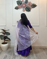Brinjal velvet anarkali with organza dupatta - kasumi.in